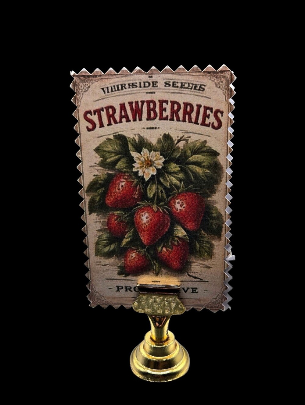 "5/$40" Reversible Set Of 2 Fruit Picture Cards W/Gold Stand Strawberries/Peach